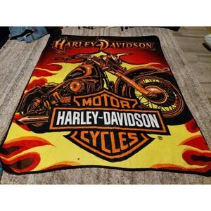 Harley-Davidson Bar & Shield flames graphic soft fleece throw blanket Decorative